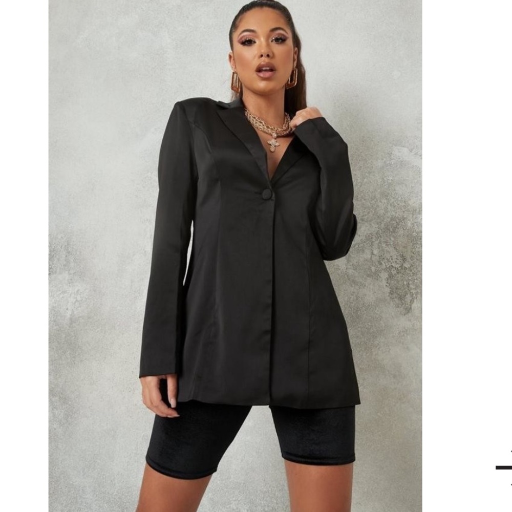Missguided black satin blazer jacket